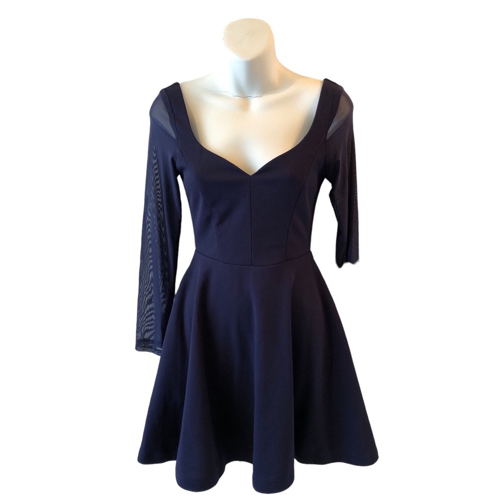 City Triangles sheer long sleeve Navy Blue Dress Sz Small